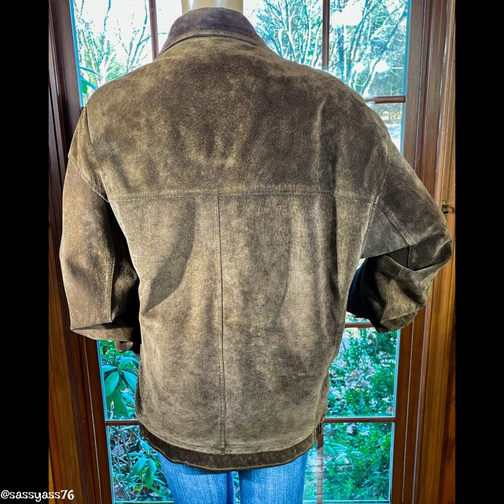 ▪️VTG▪️ROUNDREE & YORKE▪️Brown Distressed Genuine Suede Leather Bomber Jacket - Picture 5 of 9